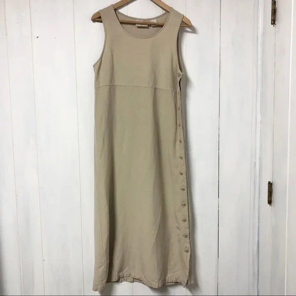 Vintage Liz Claiborne Linen Blend Tan Maxi Dress - Picture 1 of 5